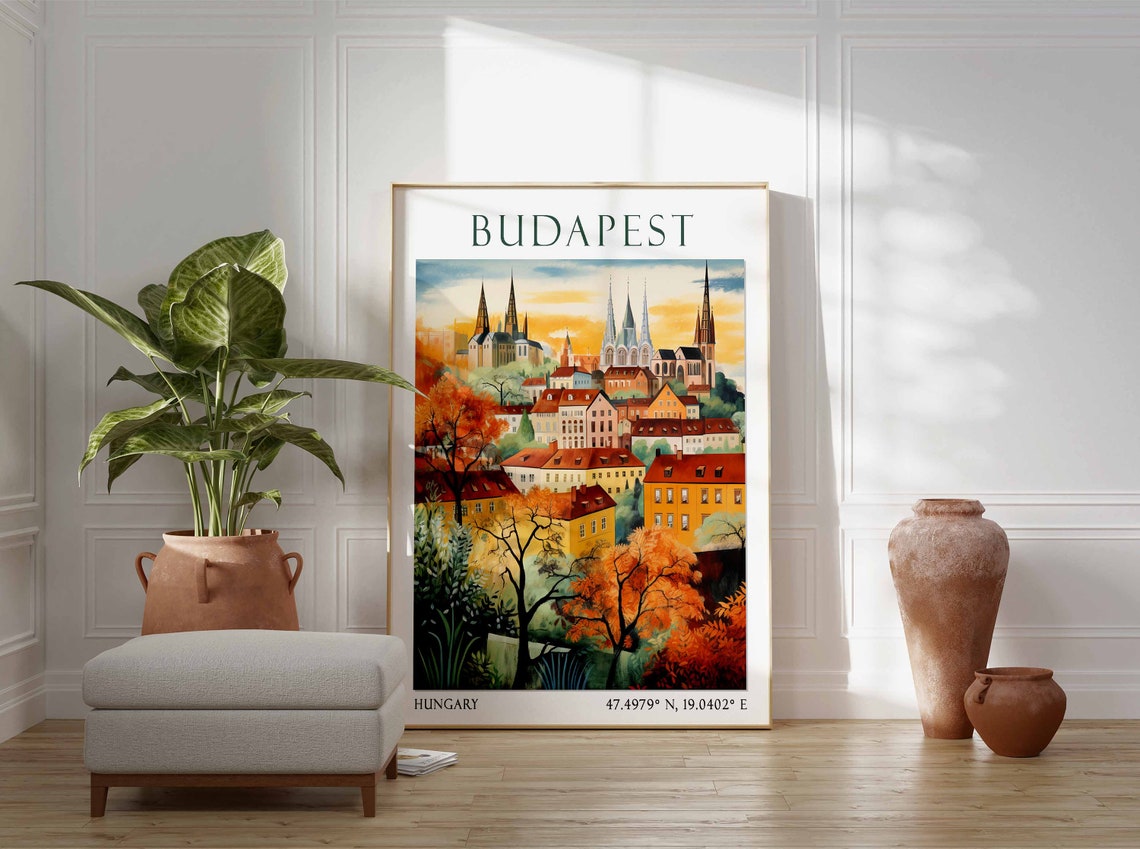 Gothic Spires Above Autumn Rooftops in Budapest Hungary Poster - Image 2