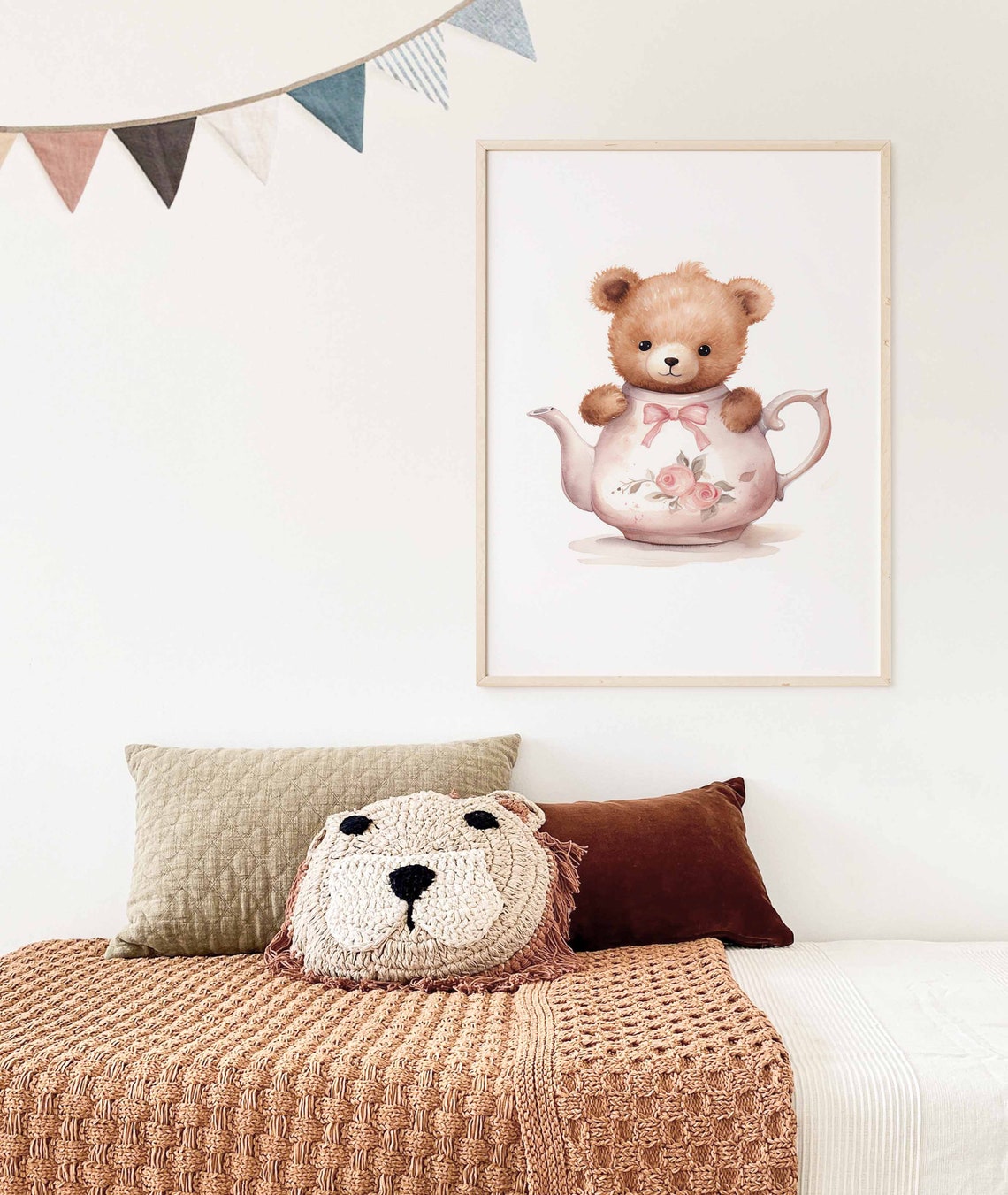 Teddy Bear Inside a Pink Floral Teapot Nursery Poster for Girls - Image 3