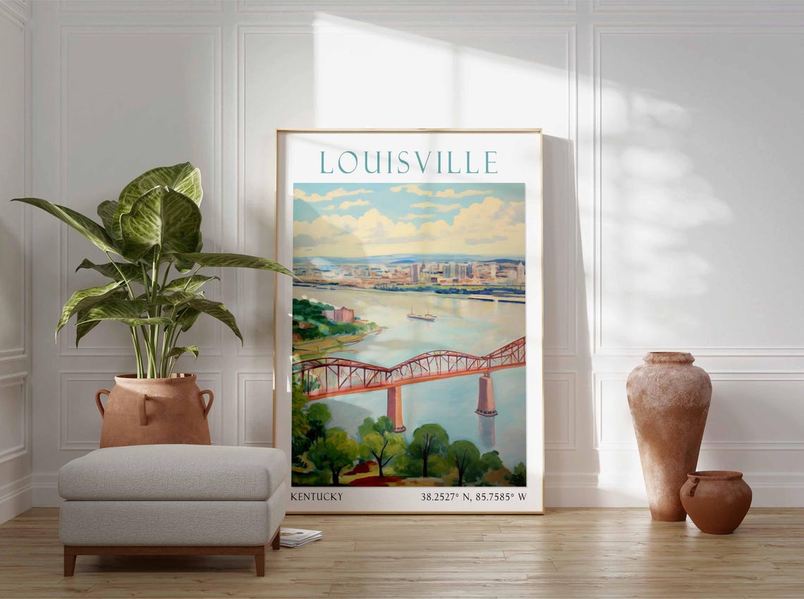 Louisville Travel Print United States Home Decor Retro Wall Art Wedding Gift Birthday Gift Louisville Travel Art Louisville Poster - Image 3