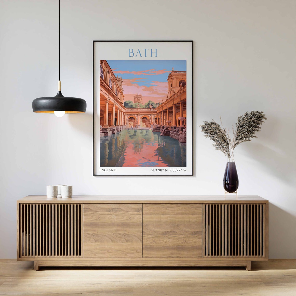 Bath England Roman Baths at Sunset with Abbey Tower View Poster - Image 3