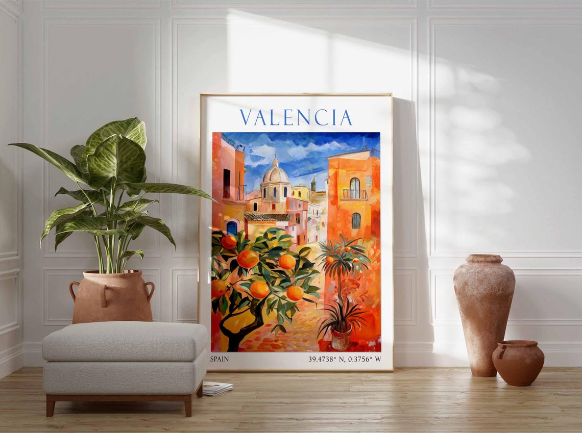 Valencia Spain Orange Tree Old Town Dome Mediterranean Travel Poster - Image 2