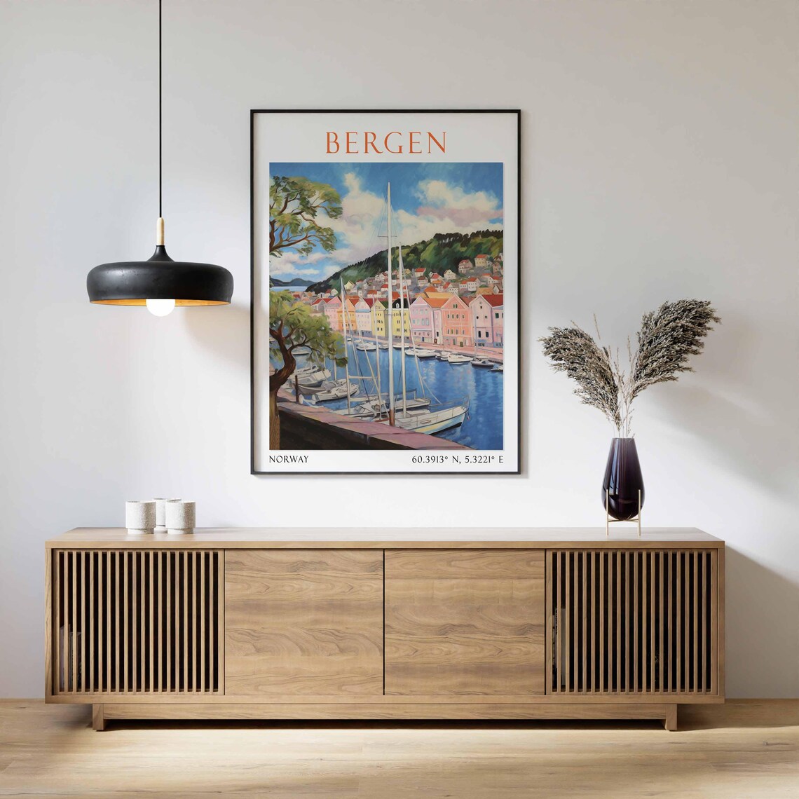 Bergen Norway Harbor Sailboats Bryggen Wharf Colorful Houses Poster - Image 2