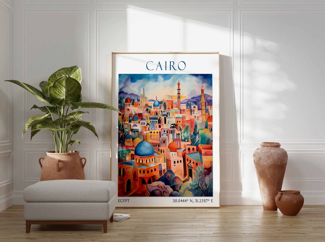 Evening Over Cairo Rooftops with Blue Domes and Minarets Poster - Image 2