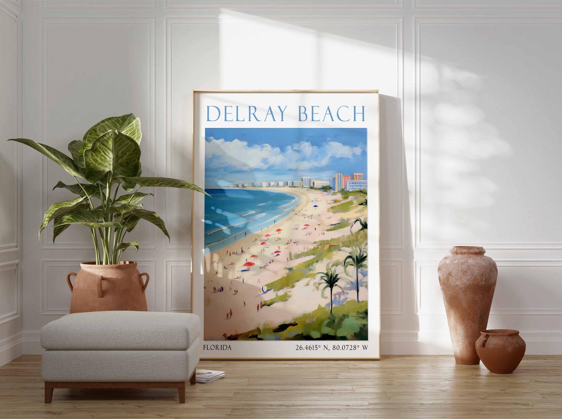 Delray Beach Florida Aerial View of Sandy Beach and Surf Poster - Image 2