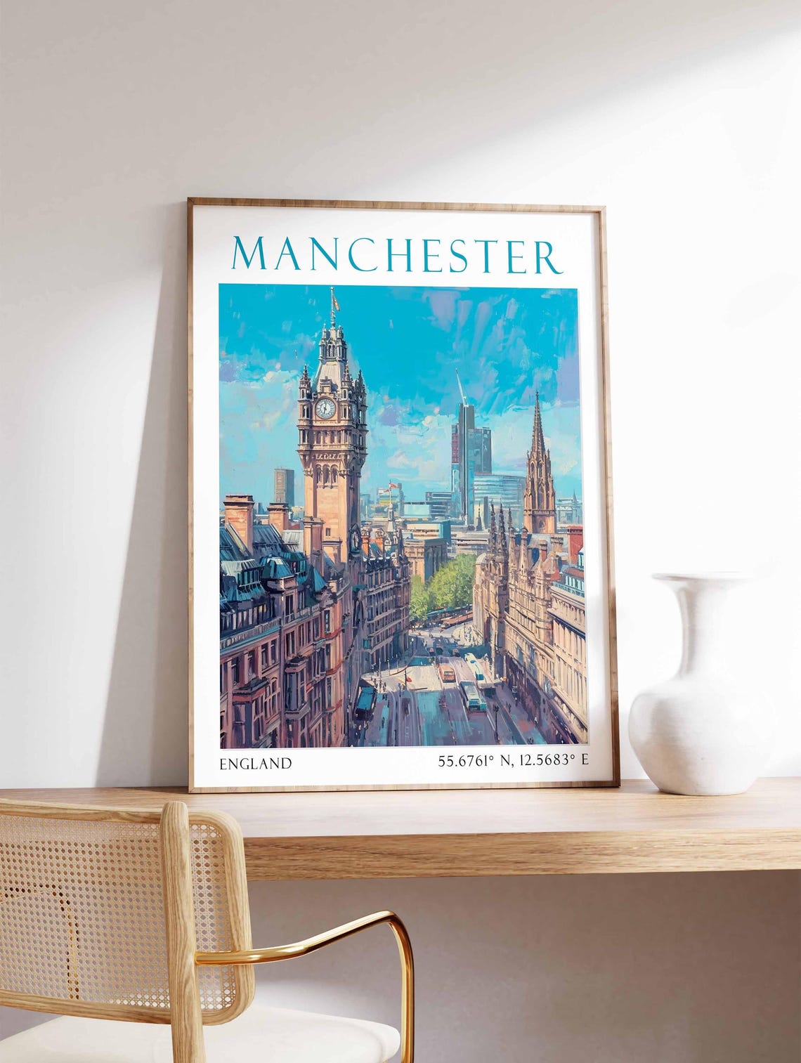 Manchester England Town Hall Street Watercolor Travel Poster - Image 4