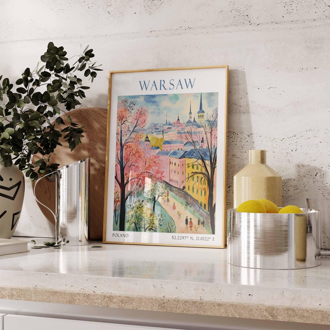 Warsaw Poland Spring Blossom Park Path Church Spires View Poster - Image 3
