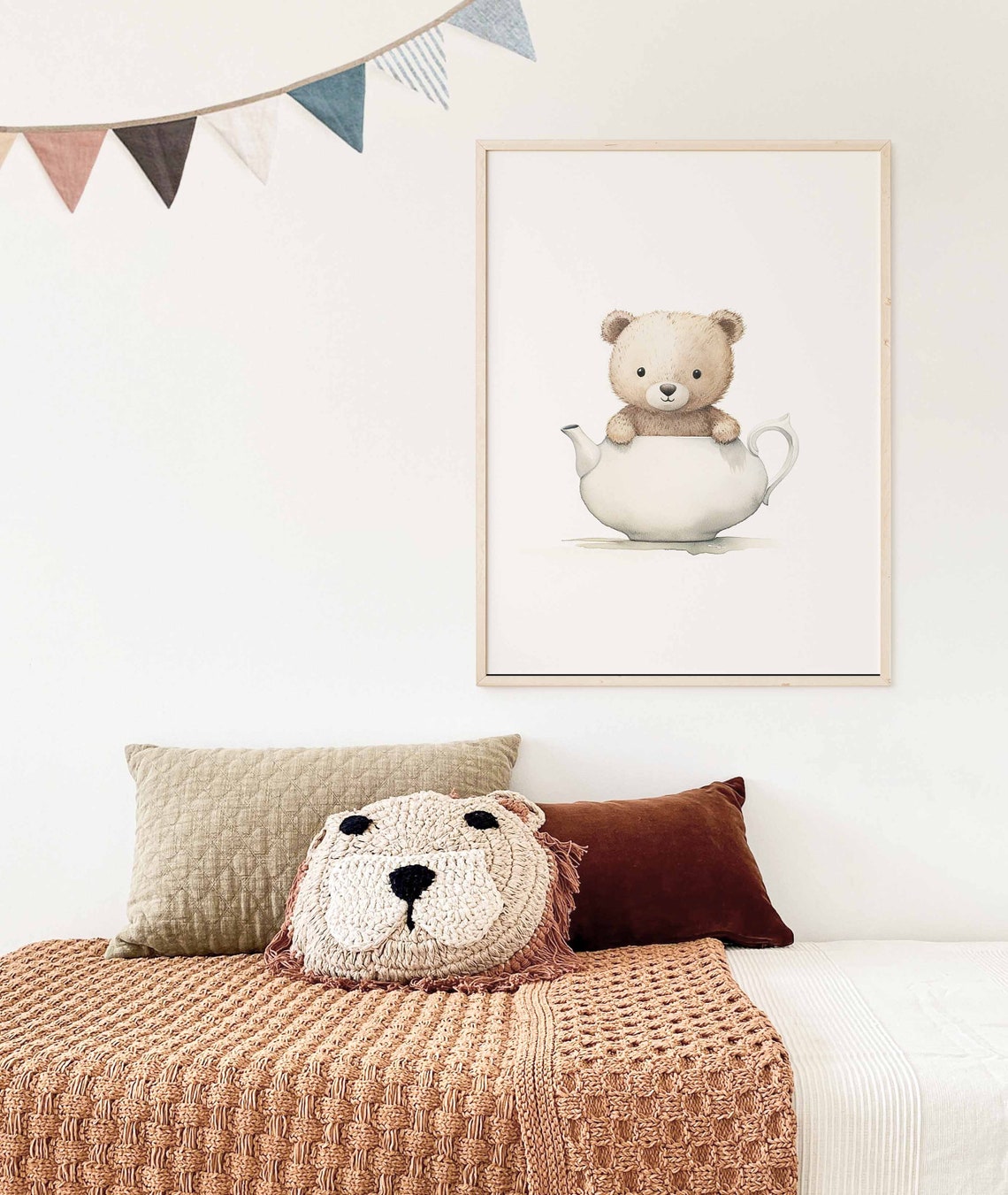 Cute Teddy Bear Sitting Inside a White Teapot Watercolor Poster - Image 3
