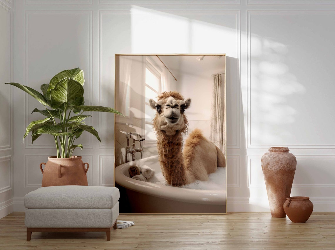 Camel Relaxing In A Warm Bubble Bath With Rolled Towels Poster - Image 2