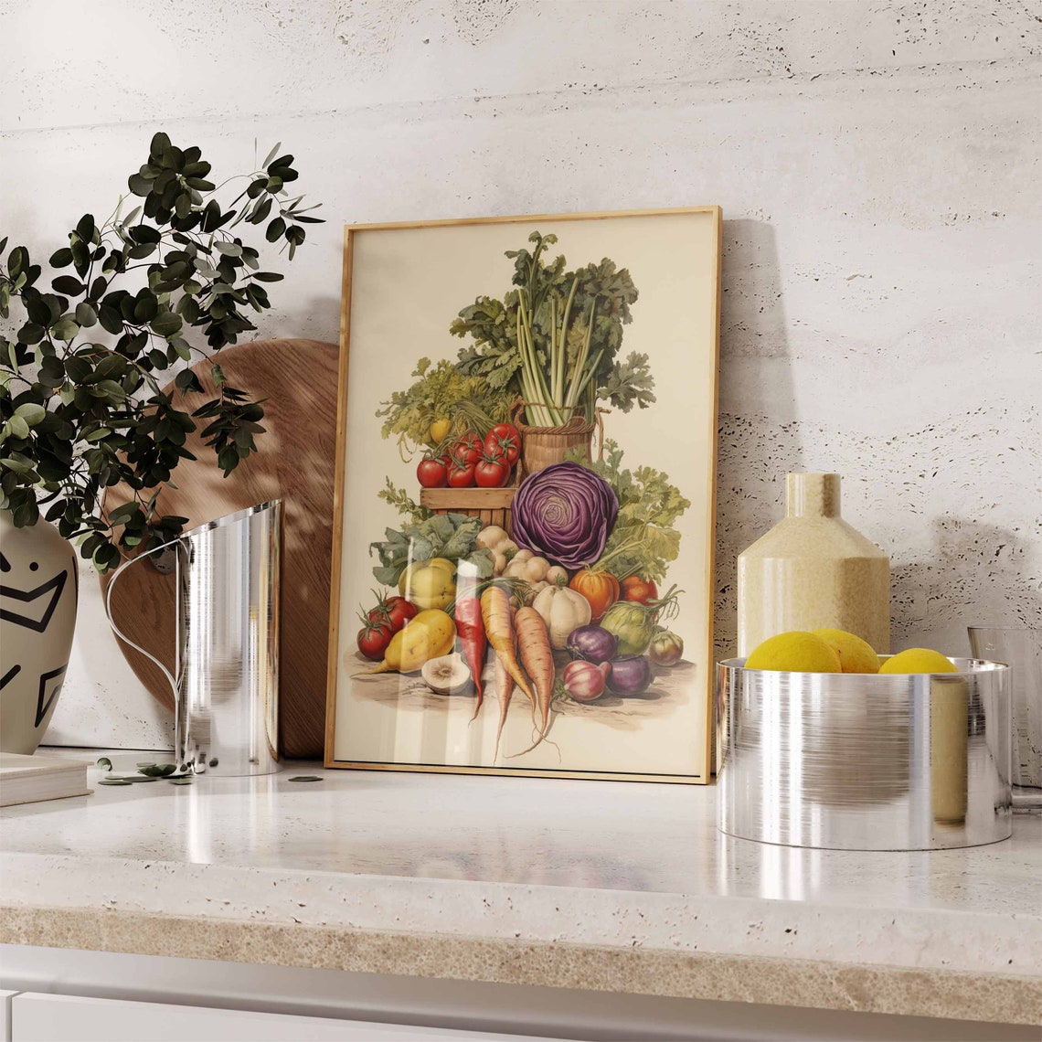 Rustic Harvest Vegetables Wooden Crate Tomatoes Cabbage Poster - Image 2