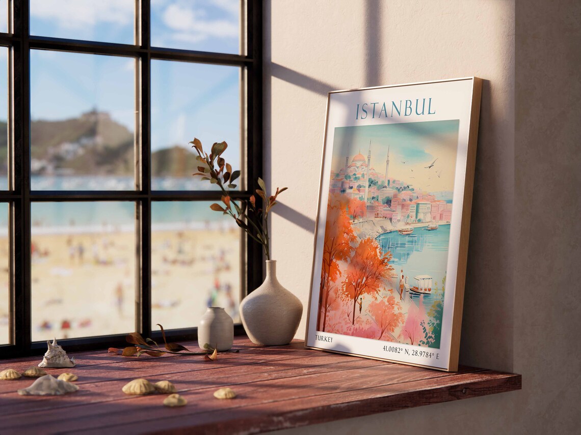 Istanbul Mosque Skyline Golden Waterfront Turkey Travel Poster - Image 2
