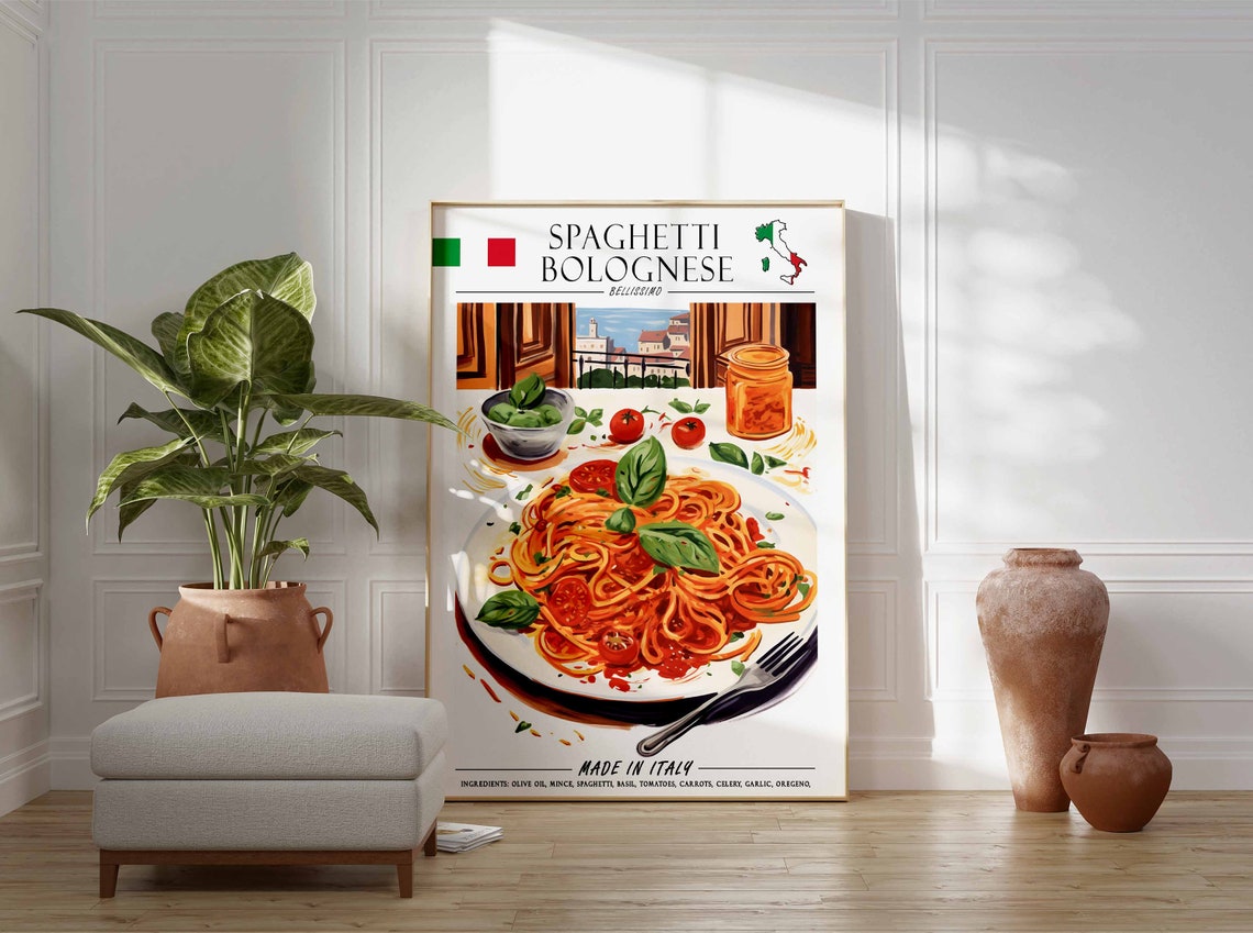 Spaghetti Bolognese Bellissimo Recipe Art Italian Food Poster - Image 2