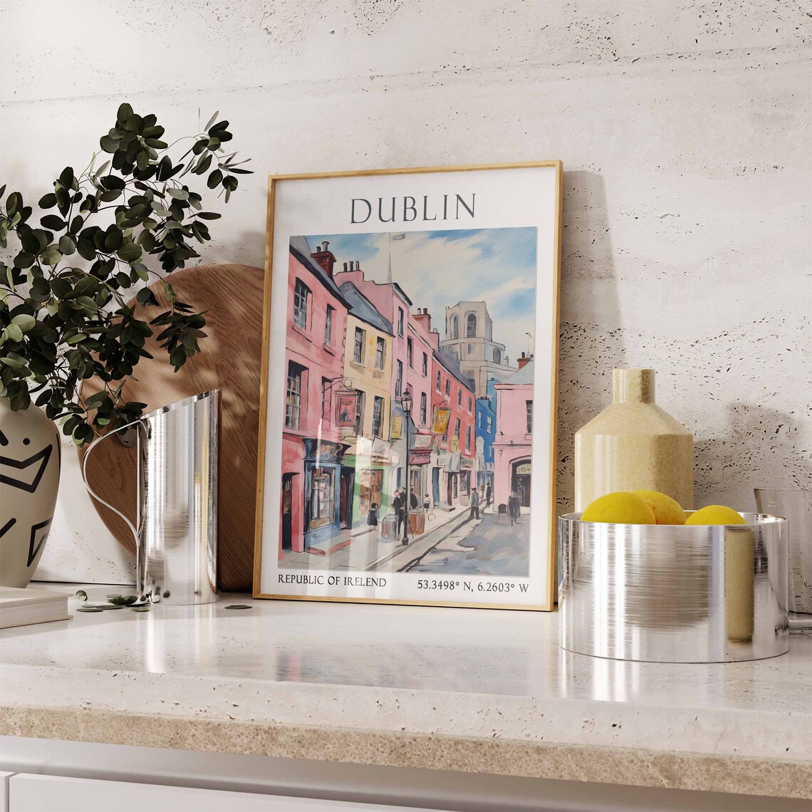 Dublin Pink Pub Street with Colorful Shops Ireland Poster Art - Image 3