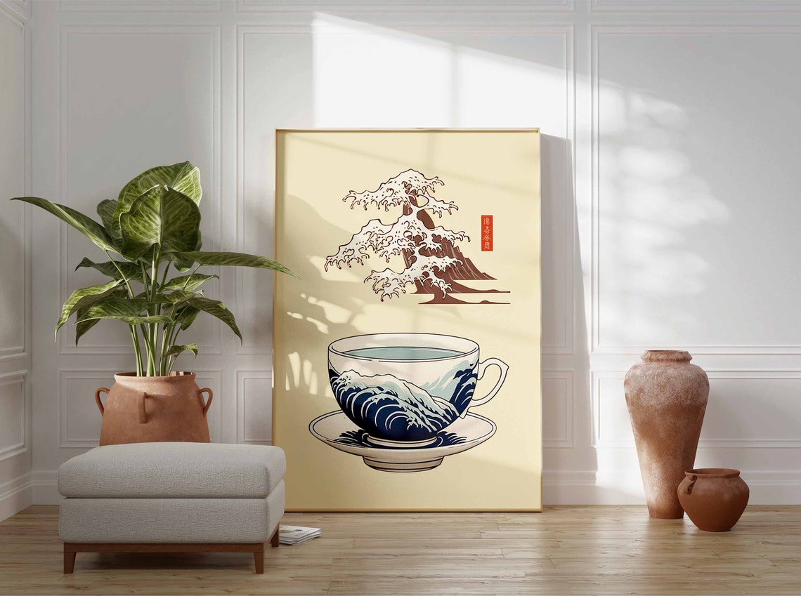 Great Wave Japanese Tea Cup Vintage Ukiyo-E Art Decor Poster - Image 2