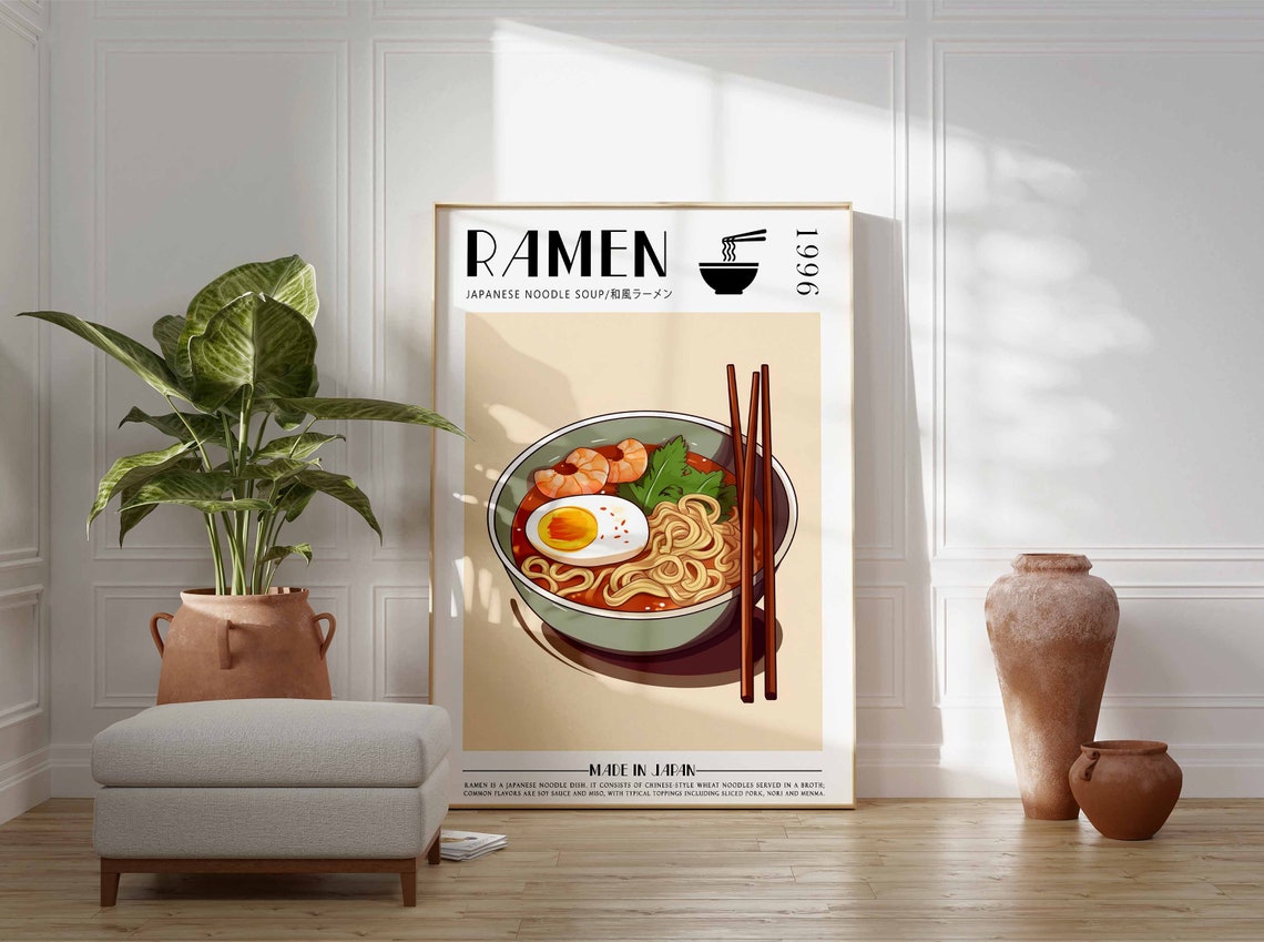 Ramen Noodle Bowl Angled View Chopsticks Food Kitchen Gift Poster - Image 2