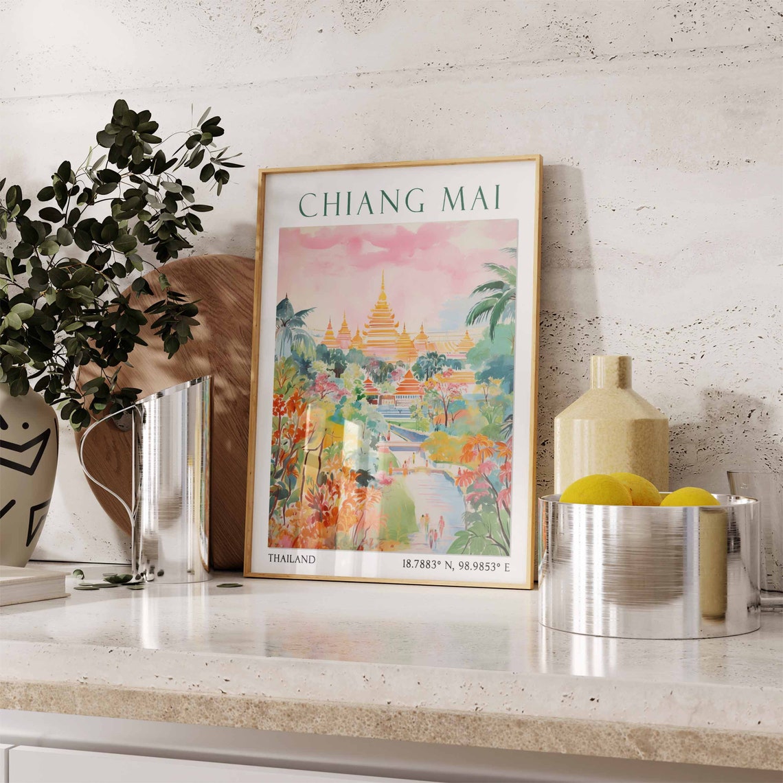 Golden Temple and Garden Path in Chiang Mai Thailand Travel Poster - Image 3