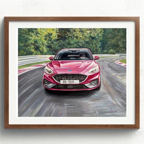 Red Ford Focus ST Oil Painting Racetrack B9 SUD Plate Wall Art