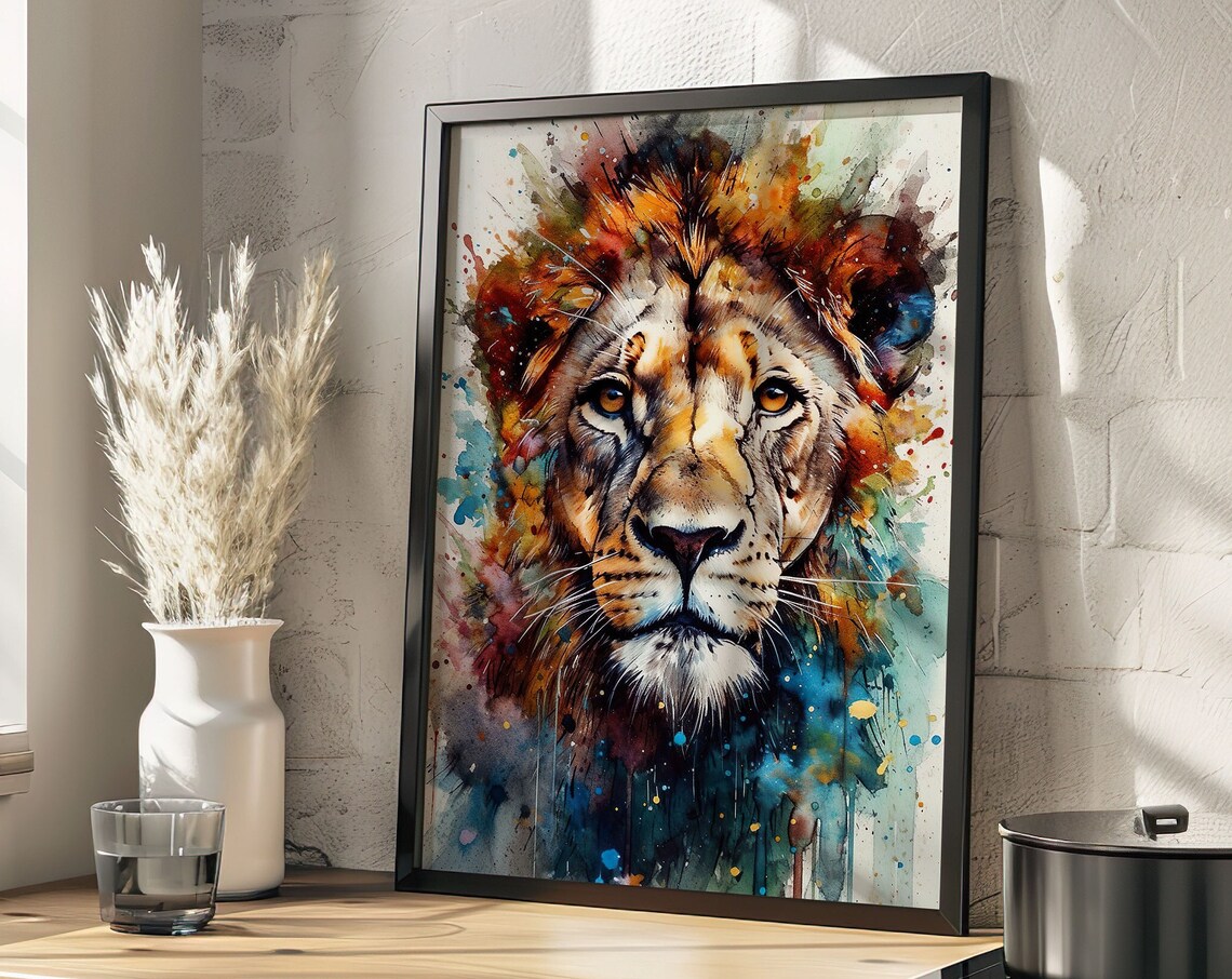 Lion Watercolor Portrait King of the Beasts Wildlife Art Poster