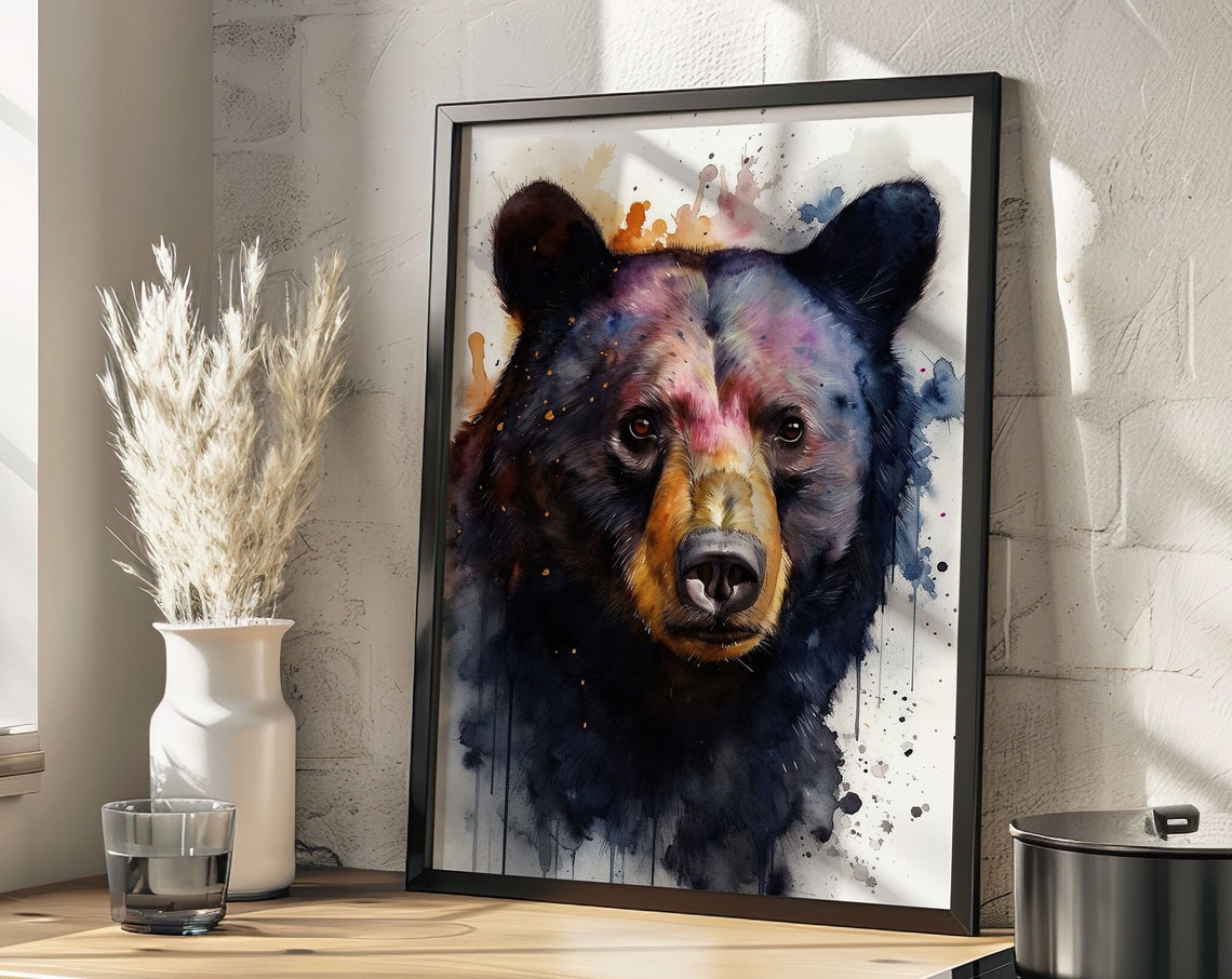 Black Bear Watercolor Portrait Wild Animal Forest Lodge Art Poster