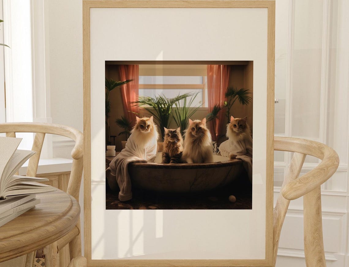 Cat Poster, Vintage Bathroom Wall Art