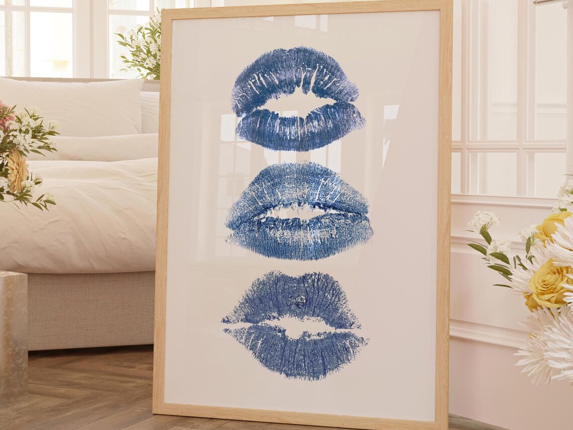 Blue Lip Prints, Modern Makeup Artist Gift