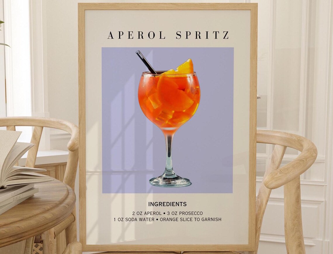 Aperol Spritz Classic Cocktail Recipe Kitchen Bar Decor Ingredient Guide Poster