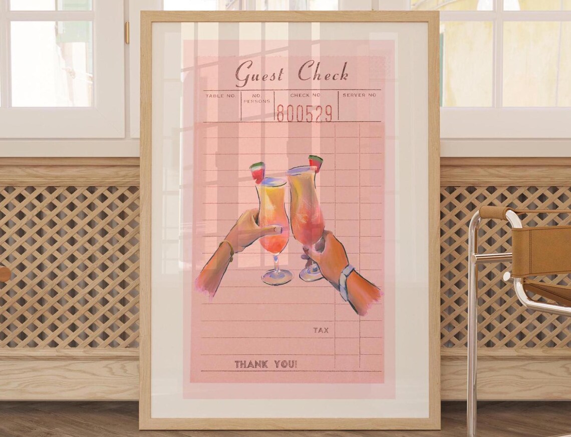 Guest Check Cheers Cocktail, Retro Style Art Print