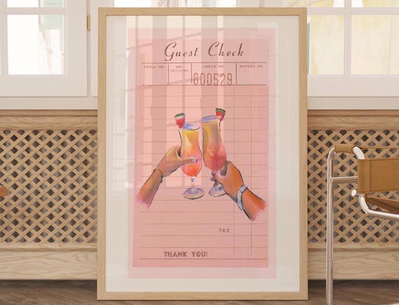 Pink Guest Check Tropical Cocktail Cheers Watermelon Summer Poster