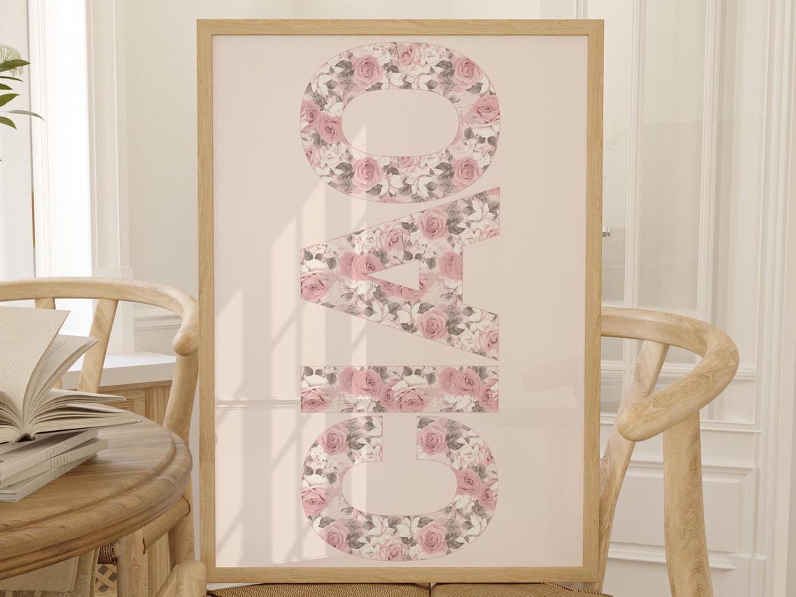 Ciao Floral Letter Typography Pink Rose Italian Word Wall Art
