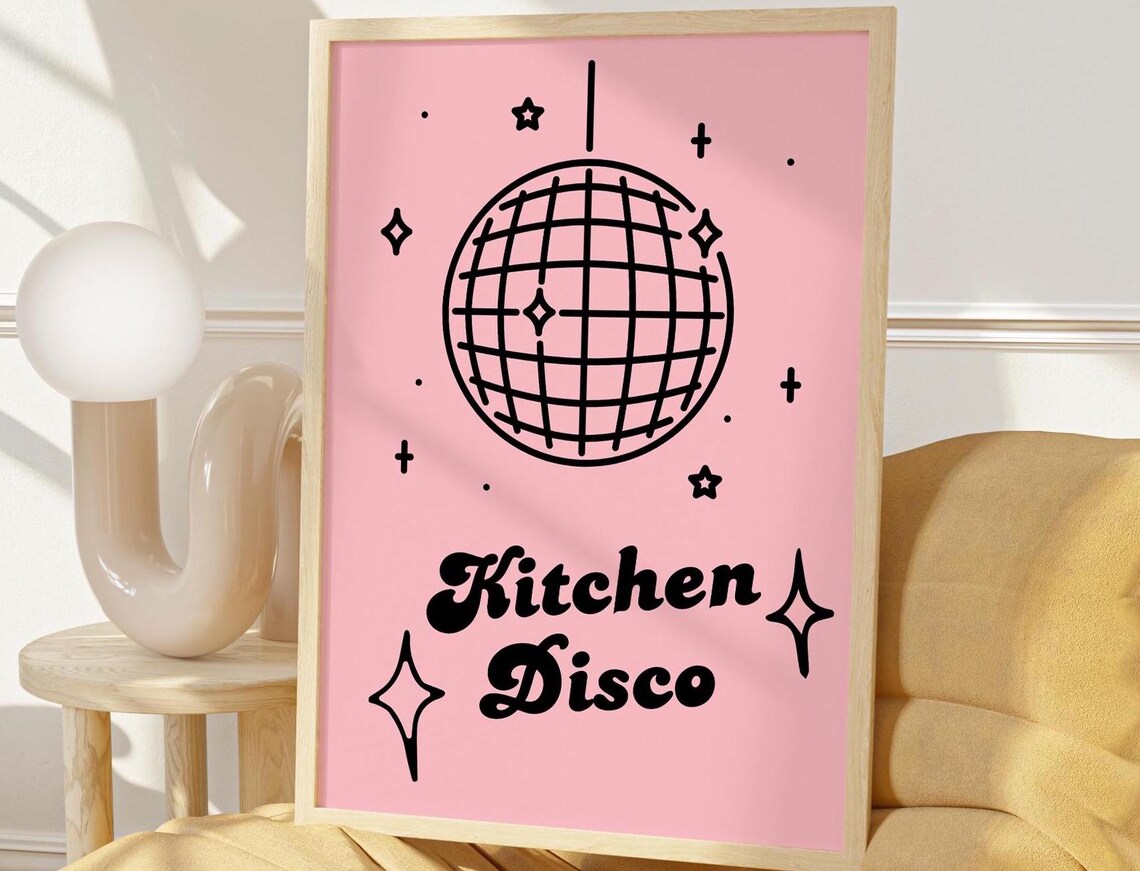Kitchen Disco Poster, Foodie Gift, Mid Century