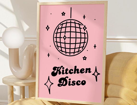 Kitchen Disco Poster, Foodie Gift, Mid Century