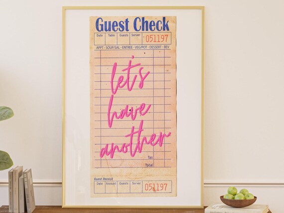 Let's Have Another Pink Script Vintage Guest Check Bar Cart Poster