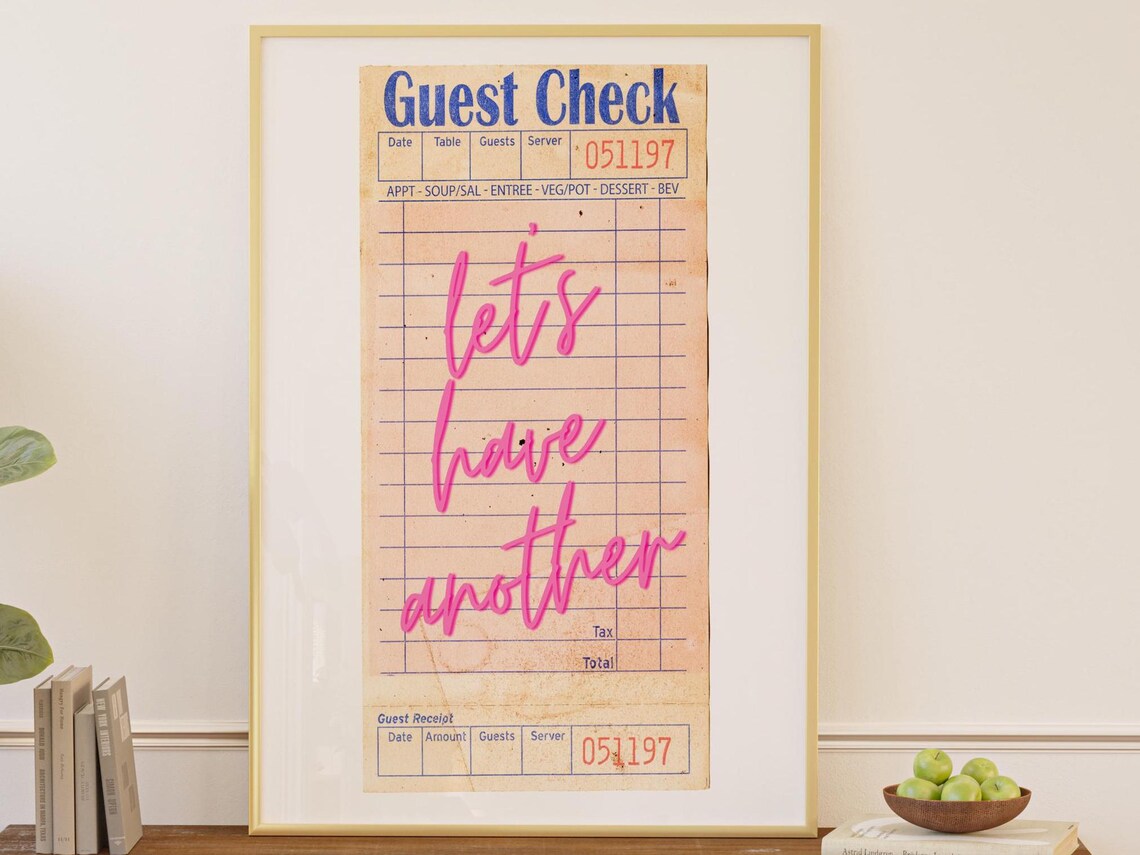 Let's Have Another Pink Script Vintage Guest Check Bar Cart Poster