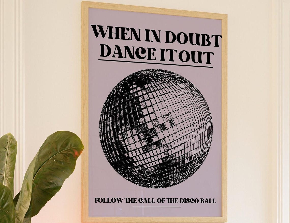 When in Doubt Dance It Out Lavender Disco Ball Quote Party Poster