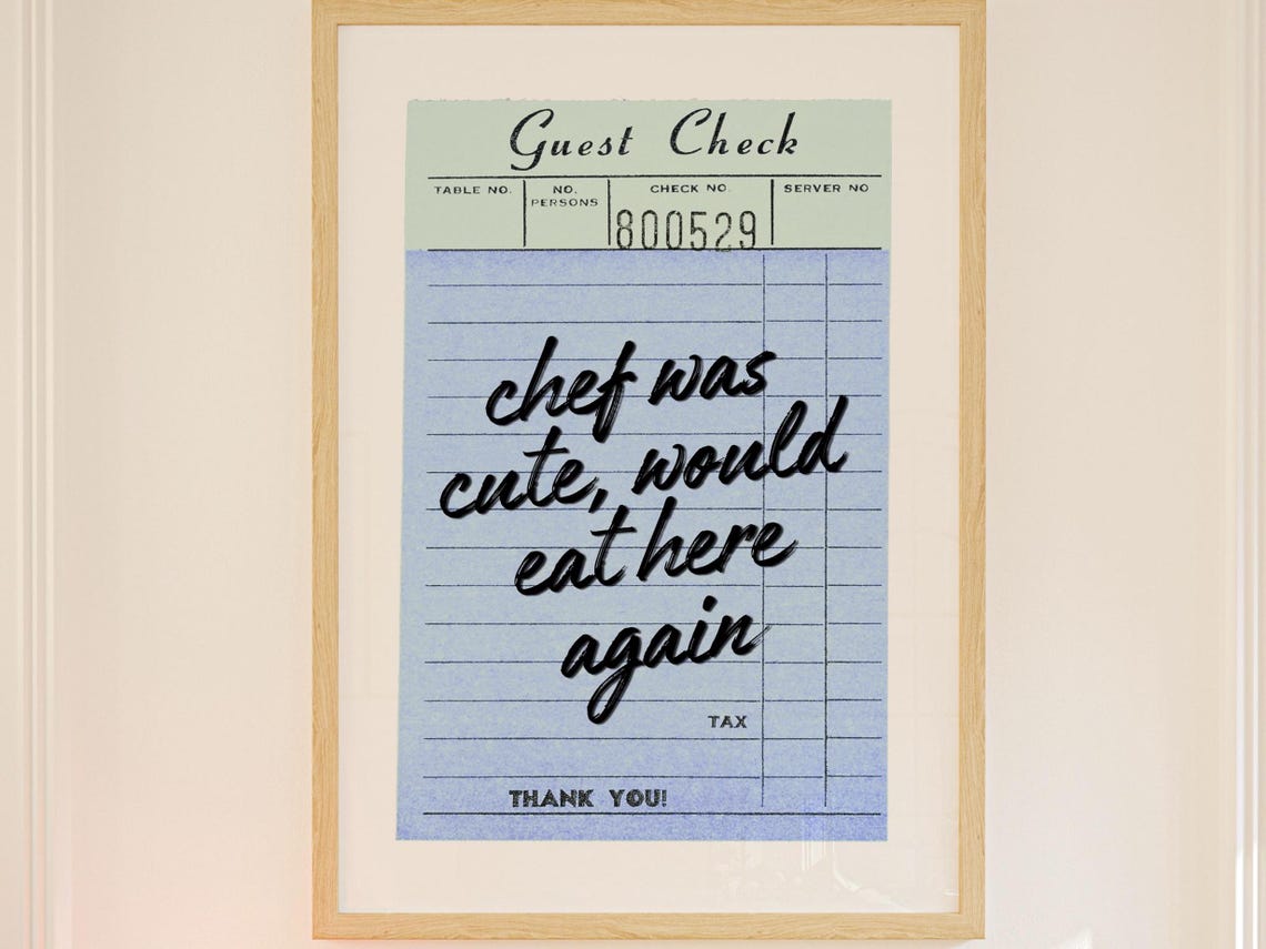 Chef Was Cute Would Eat Here Again Retro Blue Guest Check Art Poster
