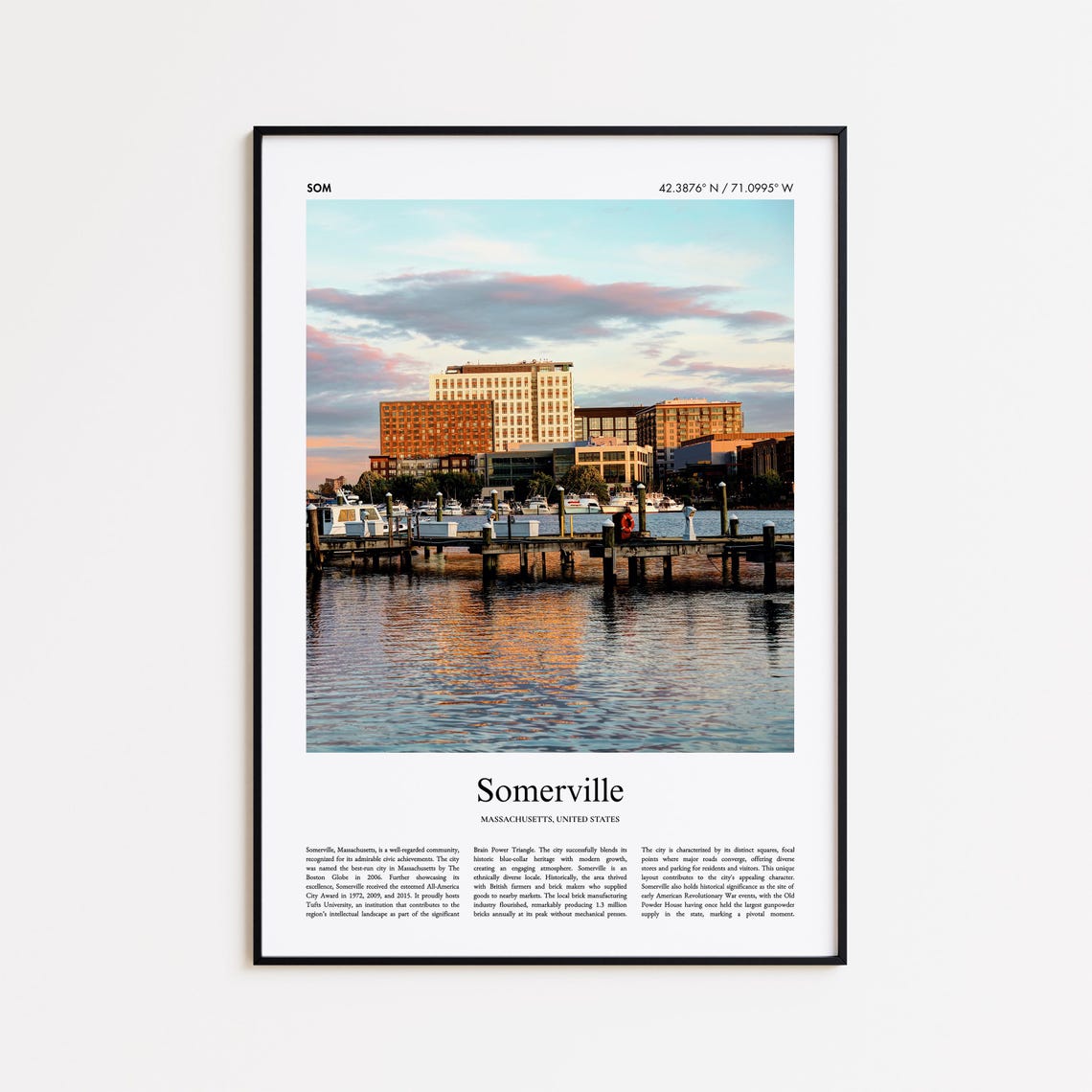 Somerville Massachusetts Sunset Harbor Marina Photo Travel Poster