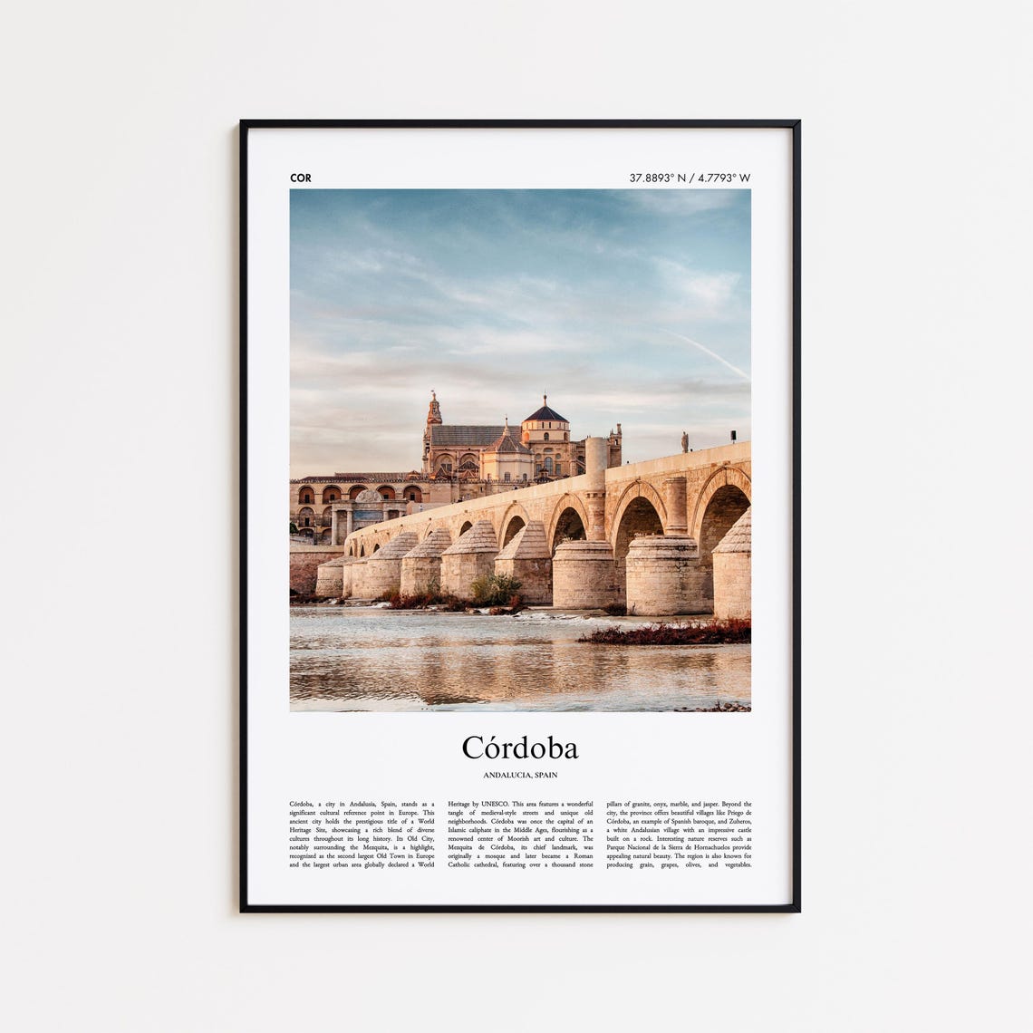 Cordoba Roman Bridge Mezquita Bell Tower Andalusia Spain Travel Poster