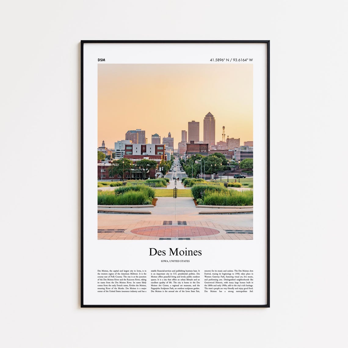 Des Moines Iowa Downtown Skyline Sunset City Travel Photo Poster