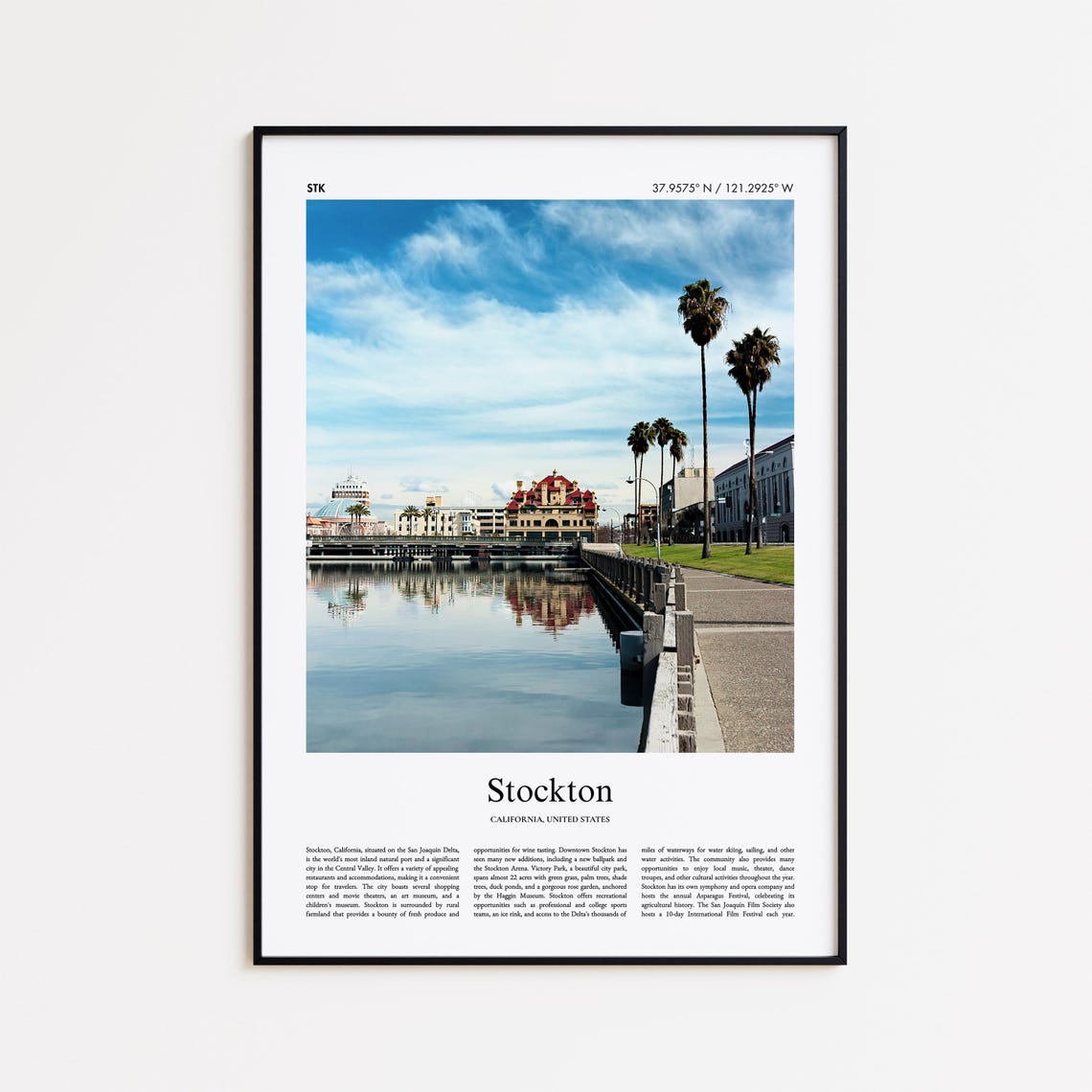 Stockton California Downtown Waterfront Palm Reflection Photo Poster
