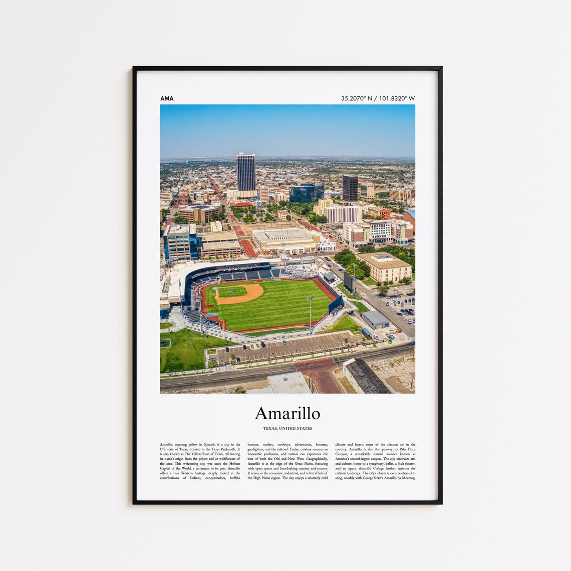 Amarillo Texas Baseball Stadium Downtown Skyline Aerial Photo Poster