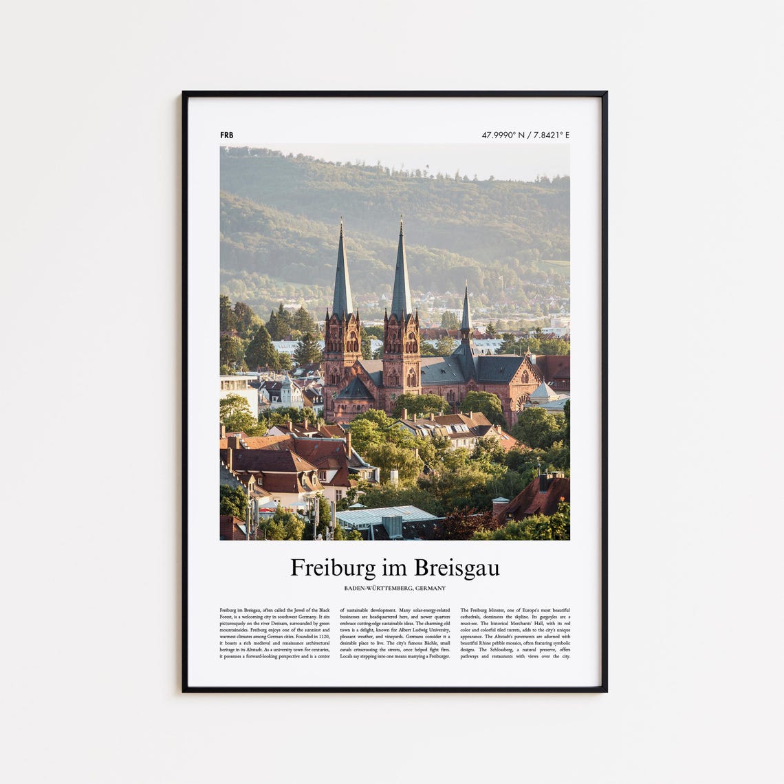 Freiburg im Breisgau Germany Cathedral Spires Travel Photo Poster