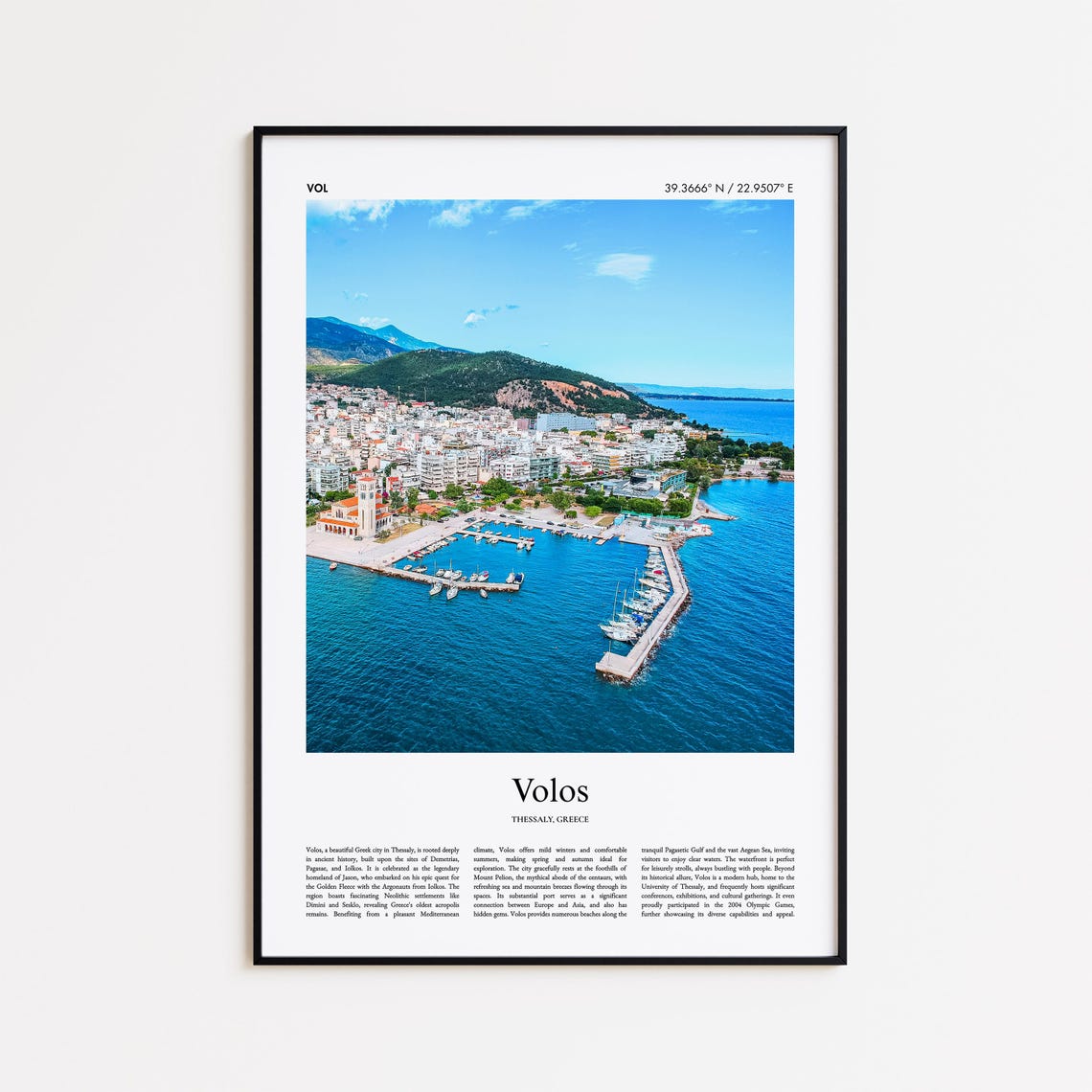 Volos Greece Harbor Marina and Pagasetic Gulf View Travel Poster