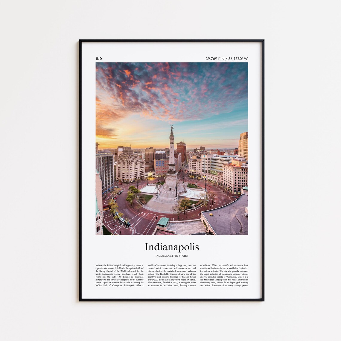 Indianapolis Indiana Color Photo Monument Circle Travel Poster