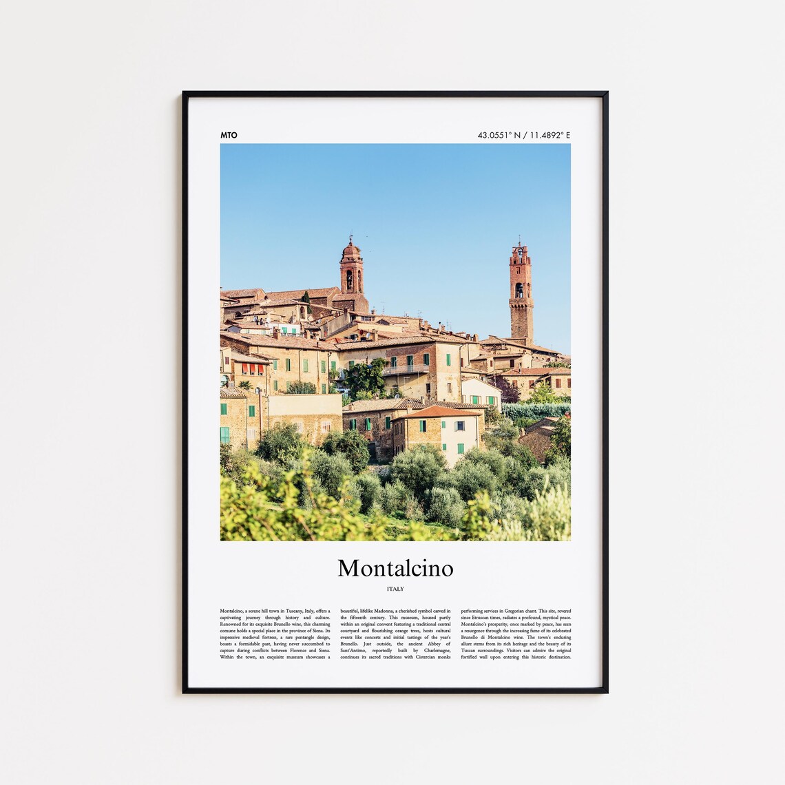 Montalcino Italy Tuscan Hill Town Towers Travel Photo Poster