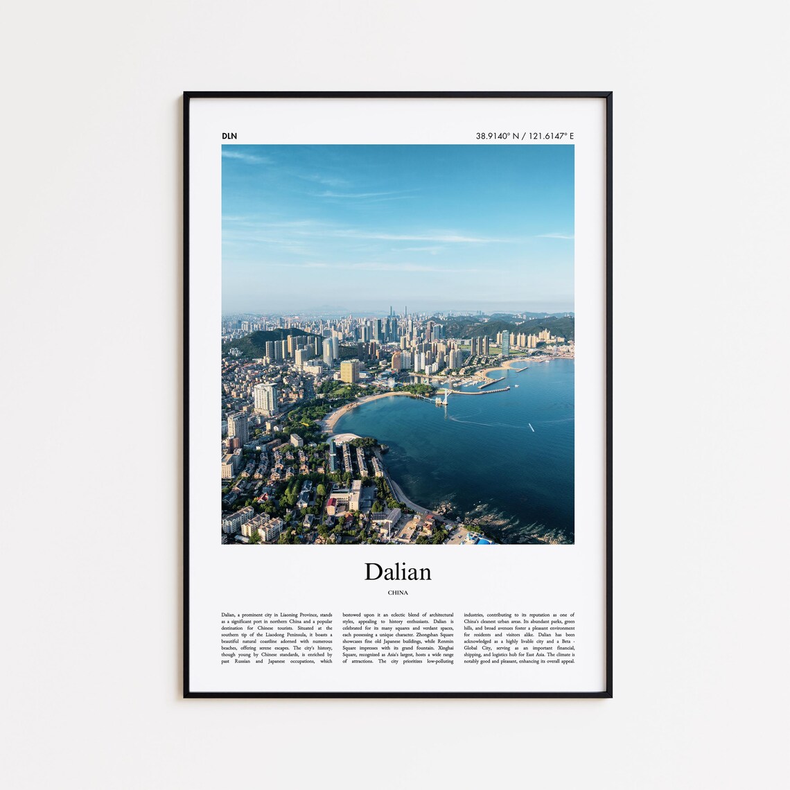 Dalian China Coastal City Aerial View Real Photo Travel Poster