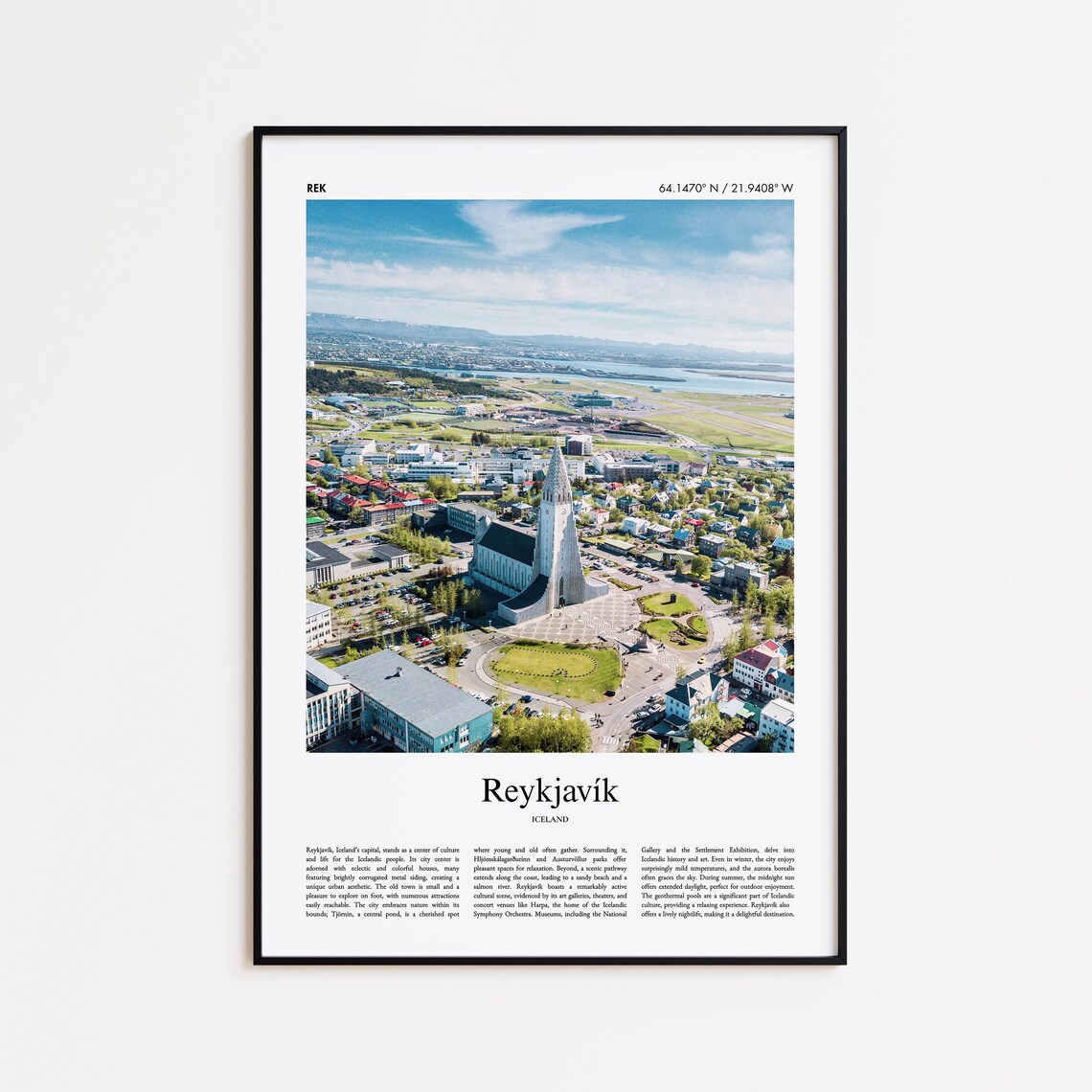Reykjavik Iceland Hallgrimskirkja Aerial Real Photo Travel Poster