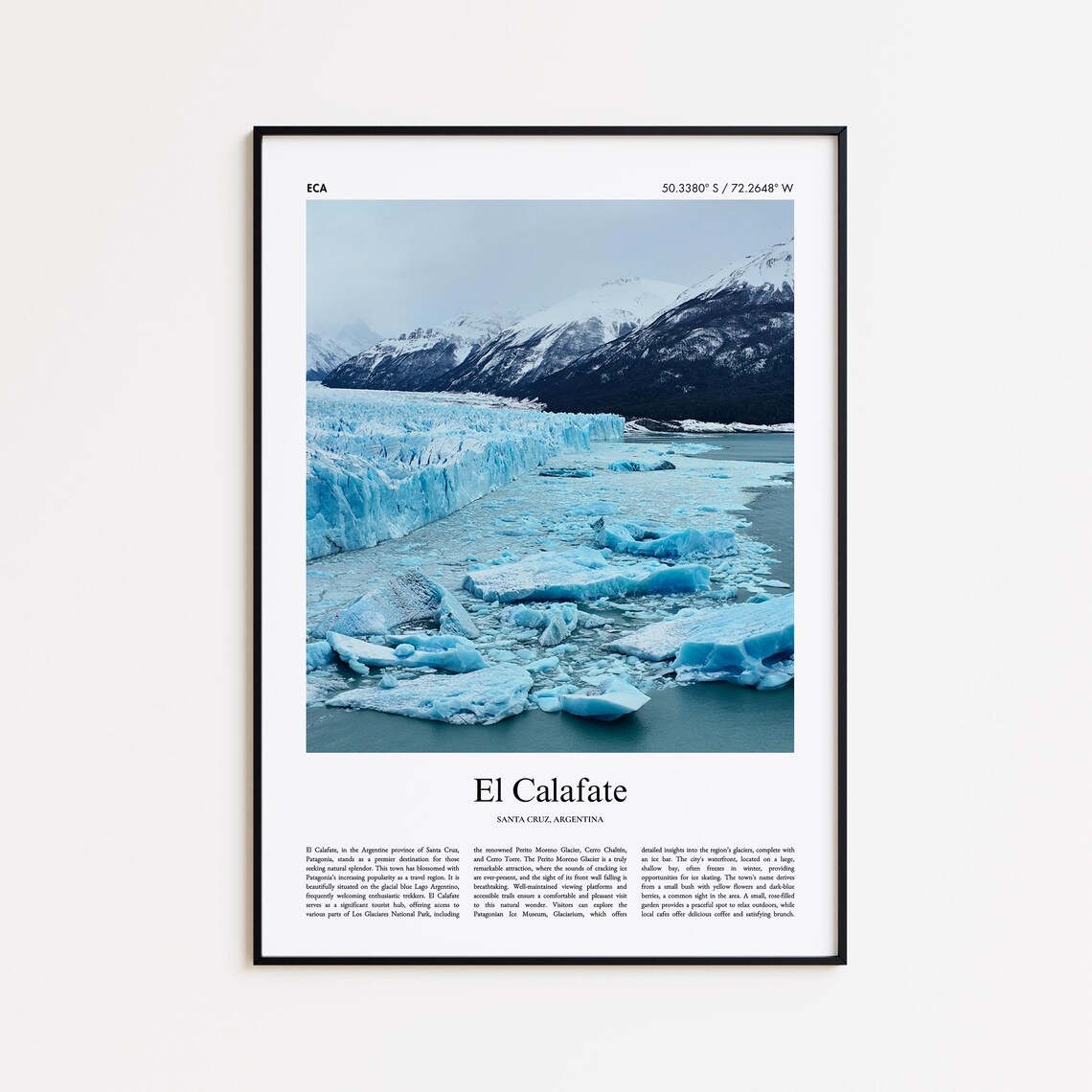 El Calafate Argentina Glacier Ice Mountains Photography Travel Poster