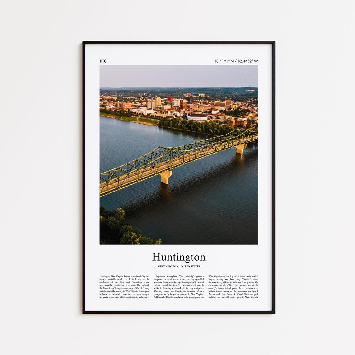 Huntington West Virginia River Bridge Aerial Sunset Travel Poster
