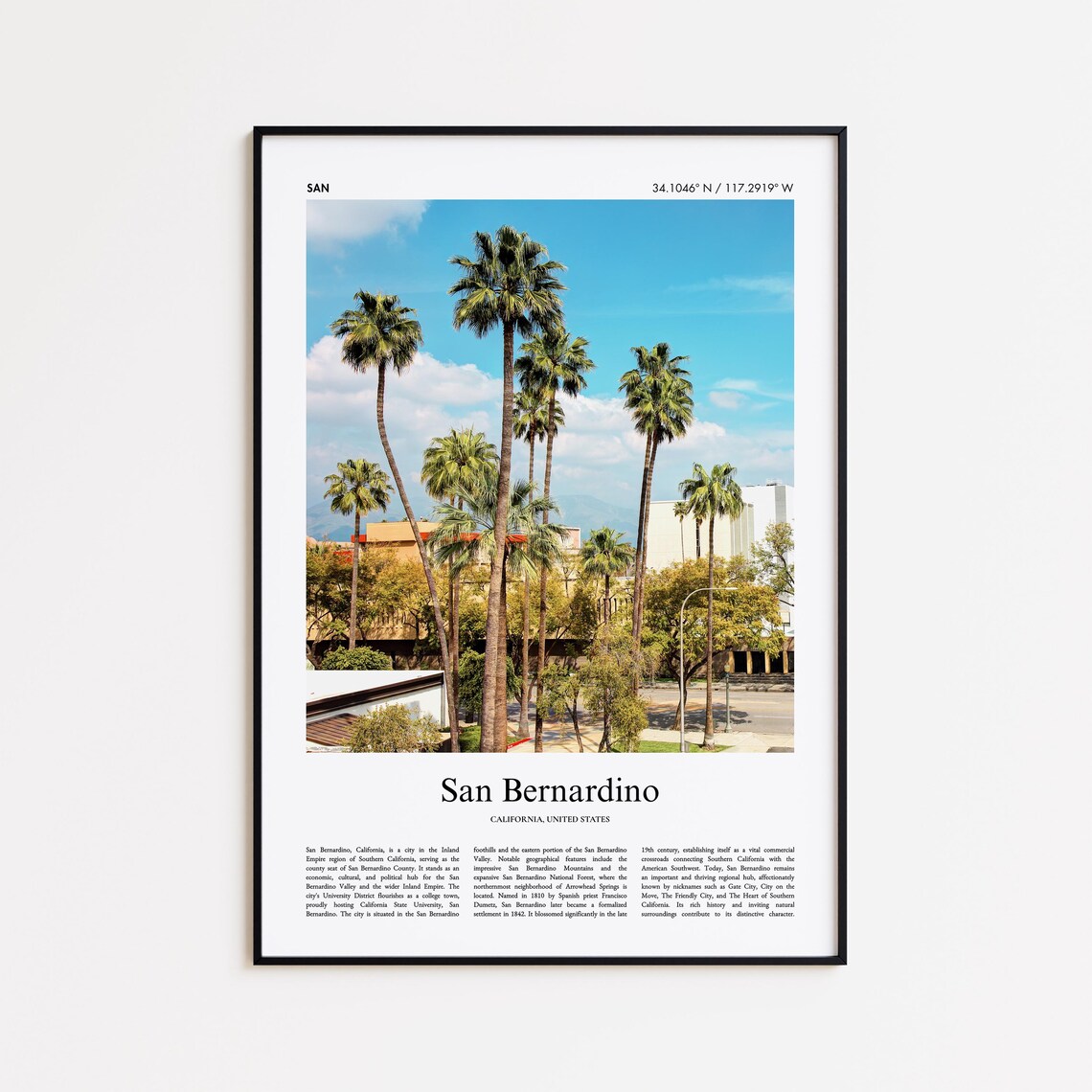 San Bernardino California Palm Tree City Street Travel Poster