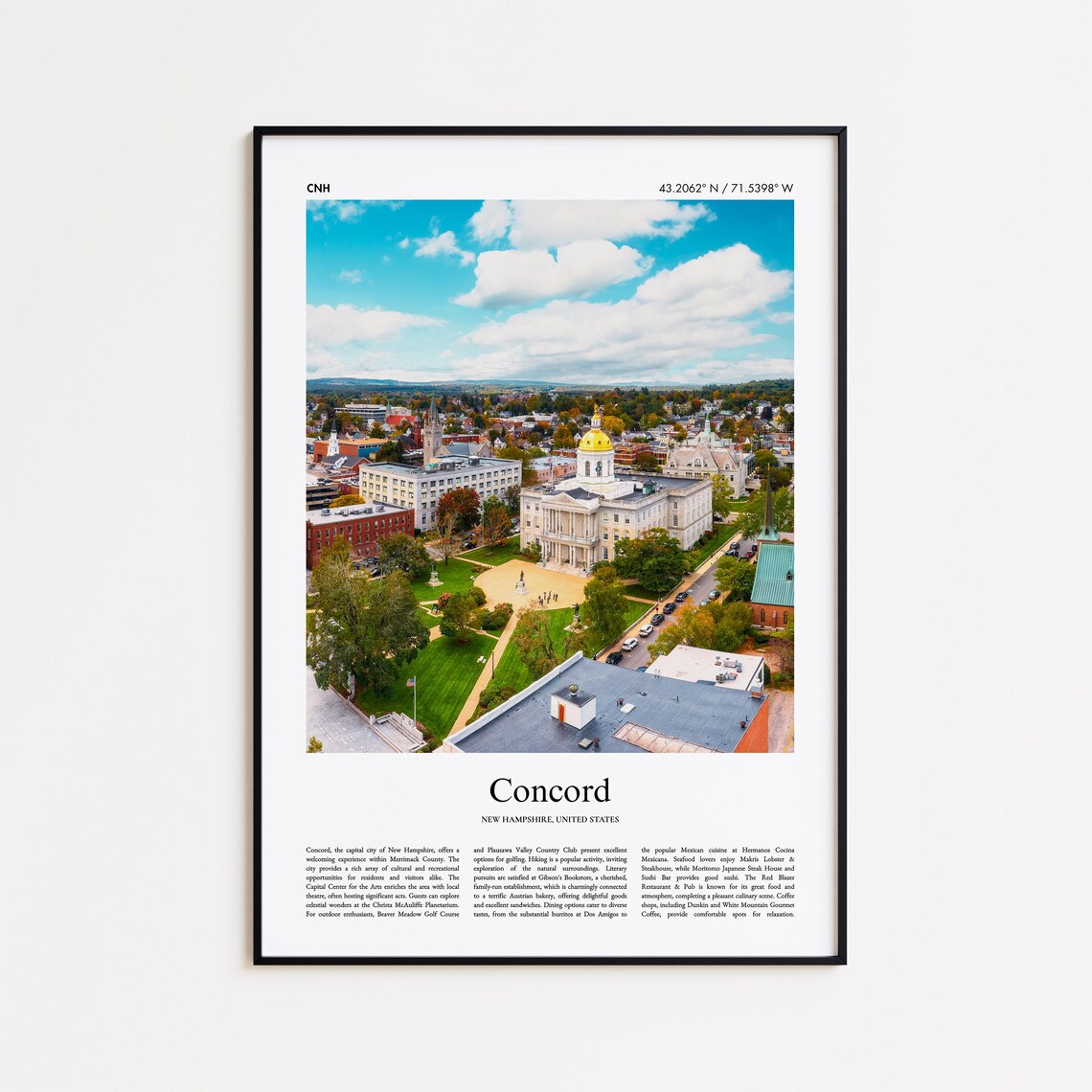 Concord New Hampshire State House Gold Dome Aerial Photo Poster
