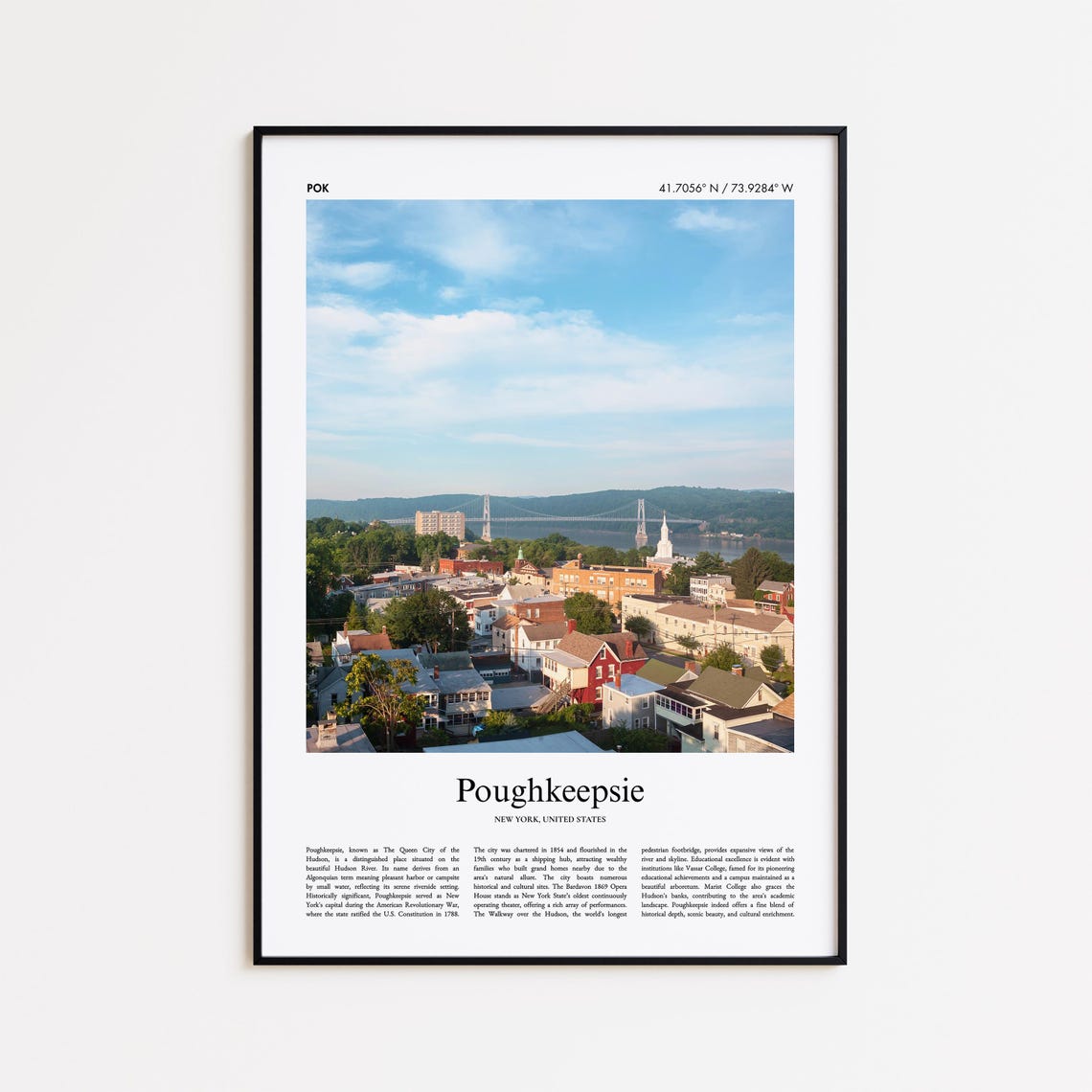 Poughkeepsie Hudson Valley River Town New York Travel Poster